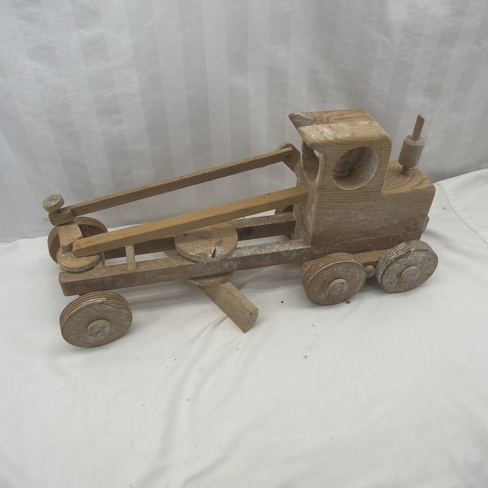 Vintage Wooden Toy Truck with movable Dozer Blade. natural wood.20 X 7"